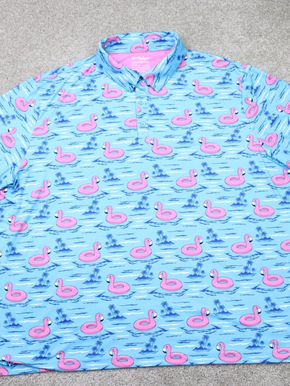 Birdie Bound AOP Polo Shirt Mens 3XL XXXL Blue Flamingo All Over Print Golf S/S